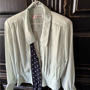 Chaus Mint Blouse with Navy Accent